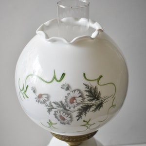 Glass Globe Victorian Floral Hurricane Parlor Electric Lamp, Converted Oil Lamp, Vintage Bedside Hurricane Lamp