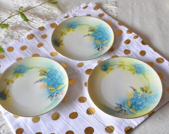 Prusia Real Rudolstadt 3 Placas Pintadas a Mano Delicadas Flores Azules Firmadas "Stein"
