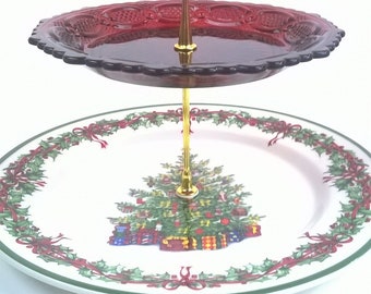 Christmas 2 Tier Cake/Cupcake Stand. Tiered Cake Stand. Tea party, Bridal Shower, Baby Shower, Beach Wedding. Cupcake Stand, High Tea Party.