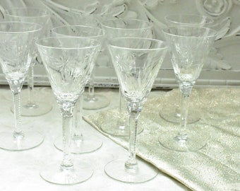9 copas vintage de cristal de vino con tallo con diseño de estrellas cortadas, #2C