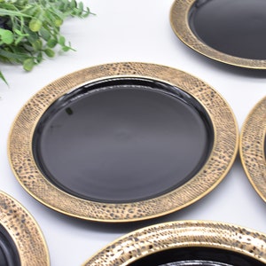 FUJI Japan Safari Ebony Plates   Set of 5, black and gold snake skin on rim 12 1/2&quot;-GENTLY USED