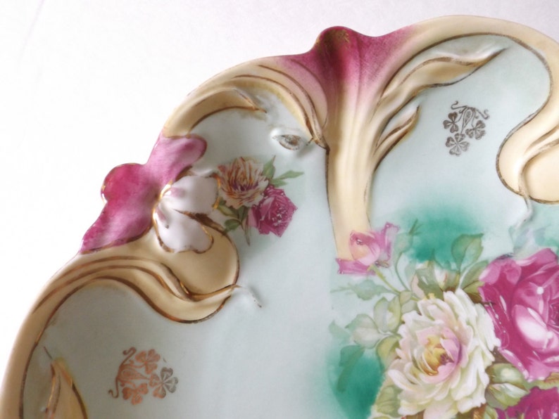 RS Prussia German Porcelain Plate Gilded Floral Molded Rose | Etsy
