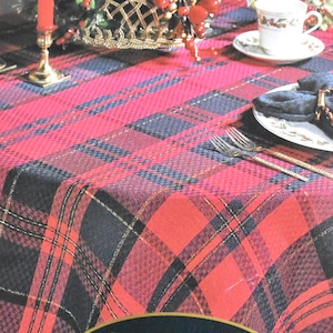 Red Tartan Plaid Tablecloth | Christmas Tablecloth, Christmas Plaid Tablecloth, Stewart Plaid Tablecloth, Holiday Tablecloth,