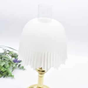 Vintage hurricane style table top accent lamp brass & glass and plastic shade retro boho home decor bedroom