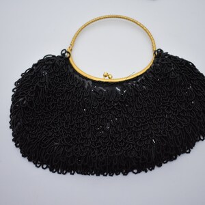 Vintage La Regale Gold Handle Black Beaded Purse