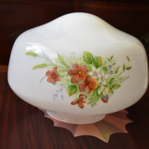 Floral Decorated Thirties - Forties Era Glass Shade, Floral Glass Shade, Vintage Floral Glass Light Shade