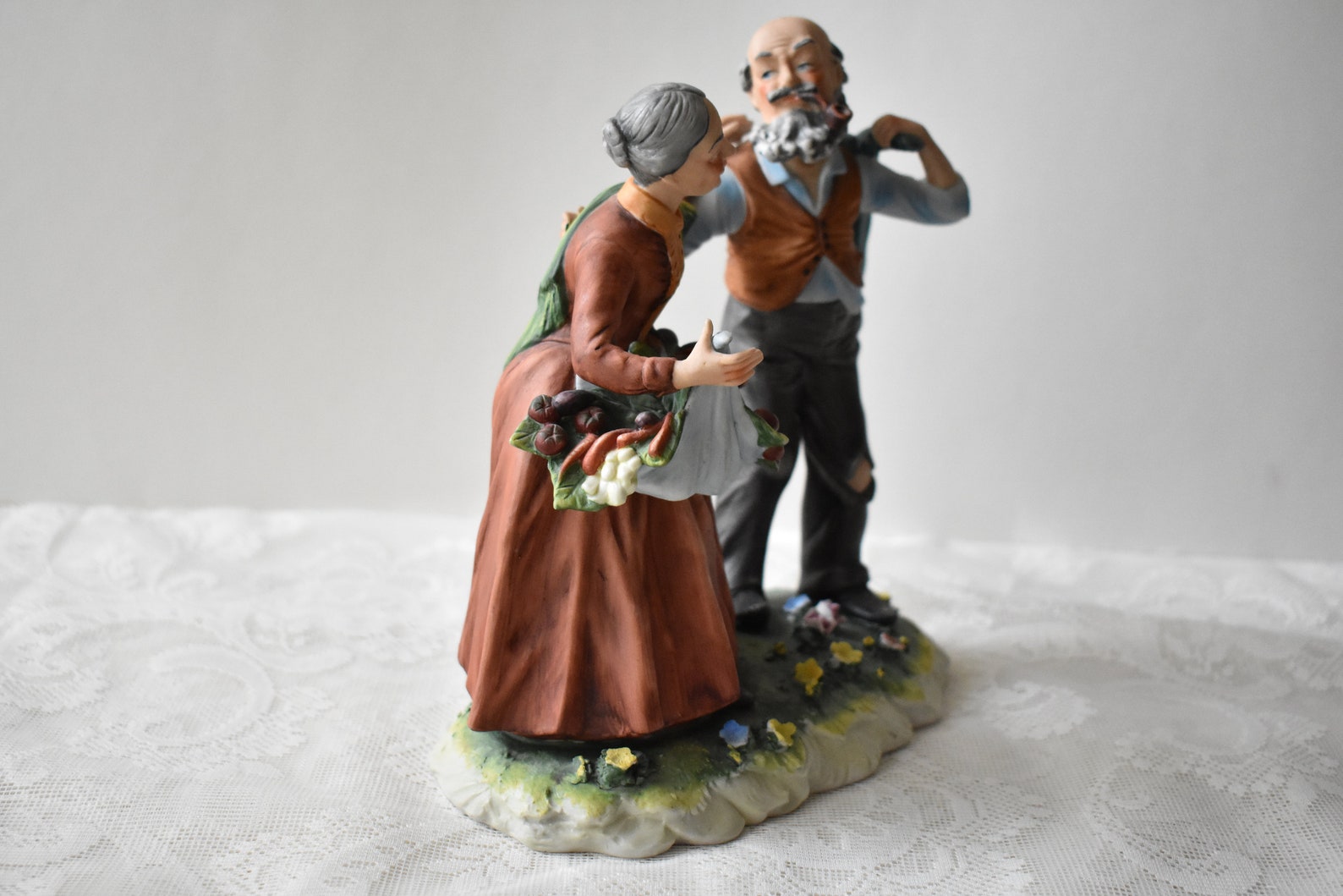 Vintage Porcelain Man and Woman Figurines Elderly Couple | Etsy