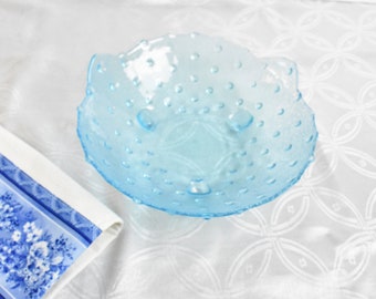 Blue glass bowl, Vintage Blue Glass Serving Dish #12052018P
