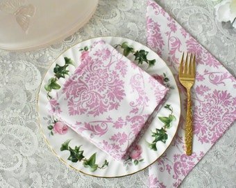 Pink Napkins Floral Damask Brocade , Organic Napkins, Eco Friendly Cloth Napkins Set of 4, Table Napkins, Cocktail napkins, Snack Napkin,