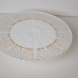 Vintage Anchor Hocking Milk Glass Cake Stand with Gold Accents, #121420