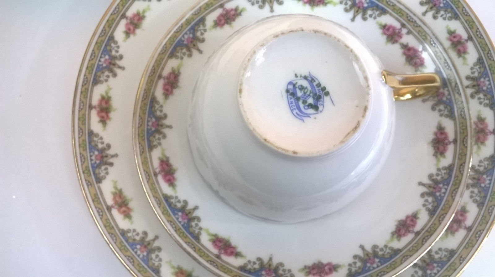Jean Boyer, Limoges France Tea Cup, Saucer and Lunch Plate Set