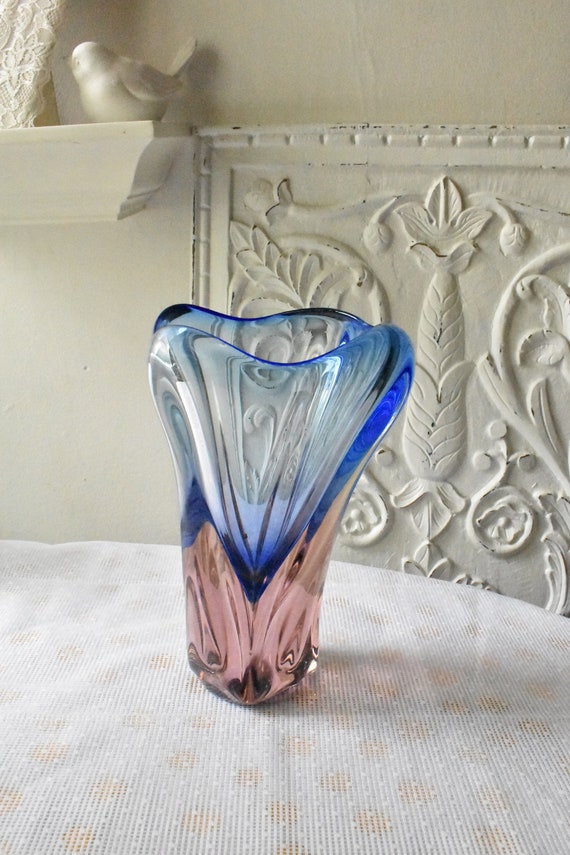 Crystal Glass Vase Art Glass Vase Sommerso Rose and Blue Biomorphic Sculpture 1W il 570xN tjs0