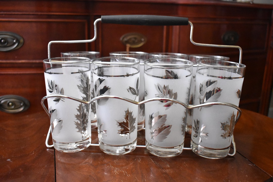 Vintage Glassware Set of 8 Libby Mid Century Silver Leaf Set Etsy