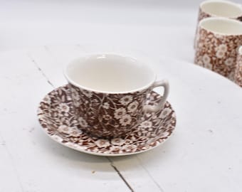 Calico Brown Cups and Saucers Crownford China Co Staffordshire England