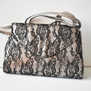 Neiman Marcus ,lace purse,bag,  Metallic and Black, Lace, Purses, Shoulder Bag, formal purse, #092721