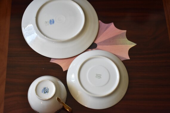 Jean Boyer, Limoges France Tea Cup, Saucer and Lunch Plate Set