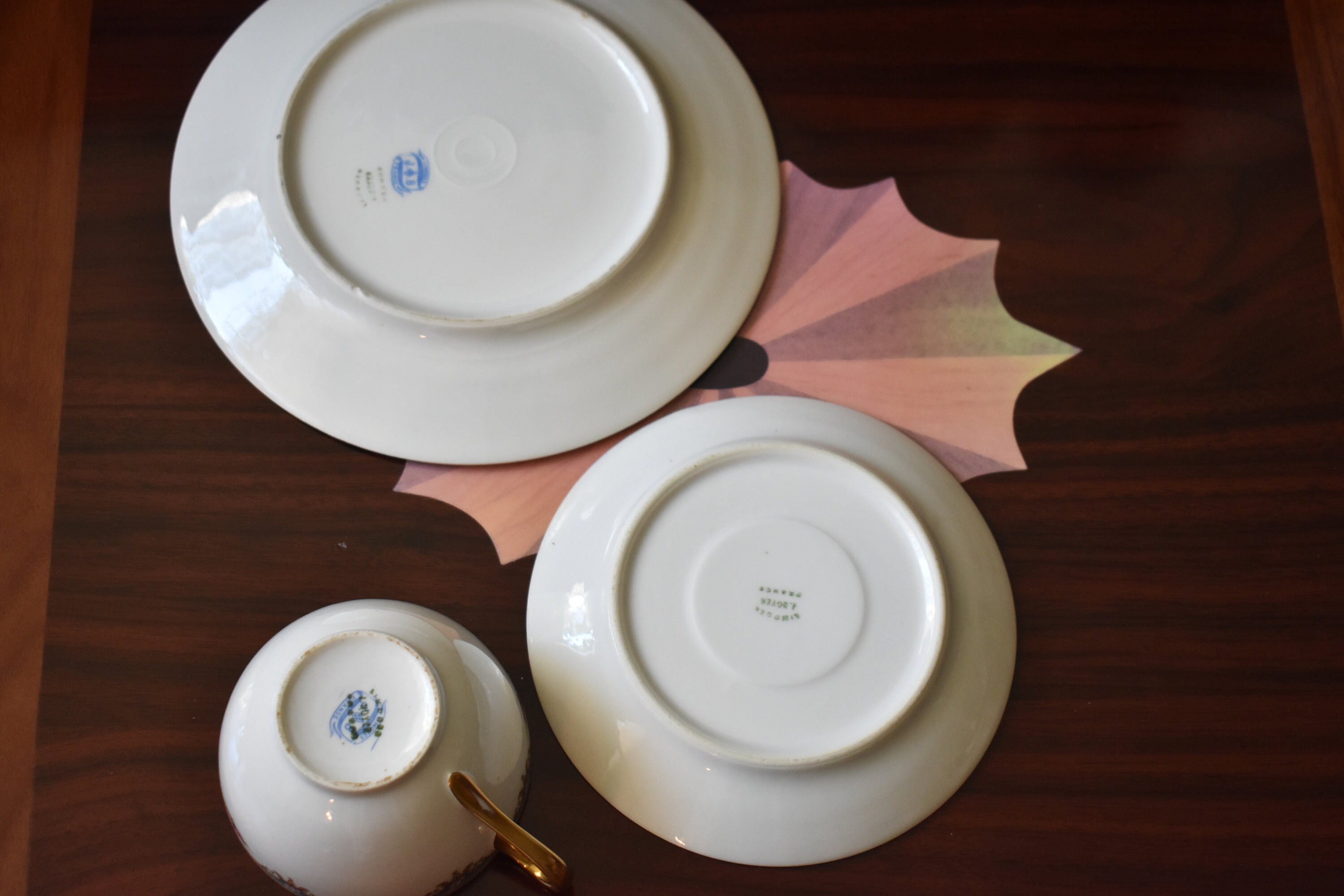 Jean Boyer, Limoges France Tea Cup, Saucer and Lunch Plate Set