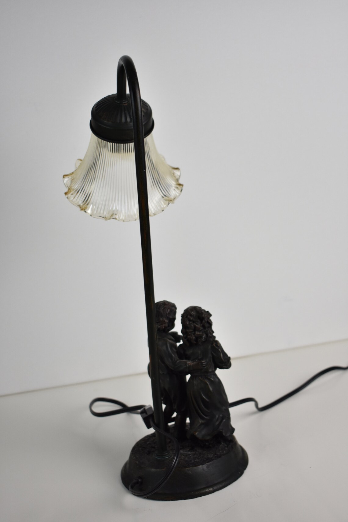 Vintage Brass Bronze Figurine Lamp boy girl and dog Table Etsy