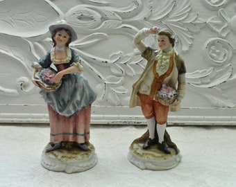 Vintage Andrea By Sadek Porcelain Colonial Man and Woman with Flower Figurines 8992 Figurines Ceramic