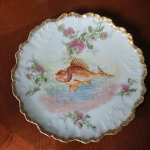 Antieke limoges vis plaat, Limoges Frankrijk Handgeschilderd, Limoges vis bord