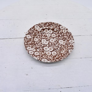 Vintage Calico Brown Staffordshire Floral Transferware  Plate 6 inch