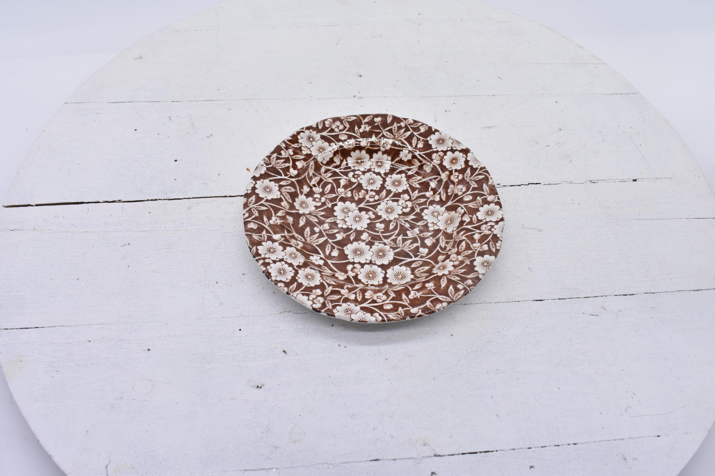 Vintage Calico Brown Staffordshire Floral Transferware  Plate 6 inch
