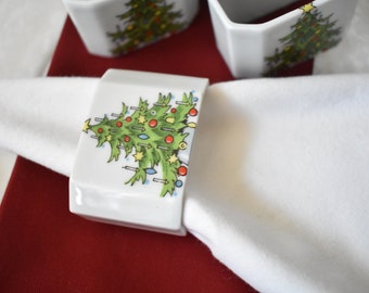 Juego de servilleteros de Navidad de cerámica Juego de 8, servilleteros, servilleteros familiares y de fiesta, regalo de fiesta, decoración de mesa # 112121