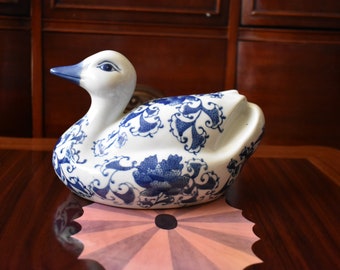 Porcelain Duck Figurines Blue and White Ceramic Ducks, #031222