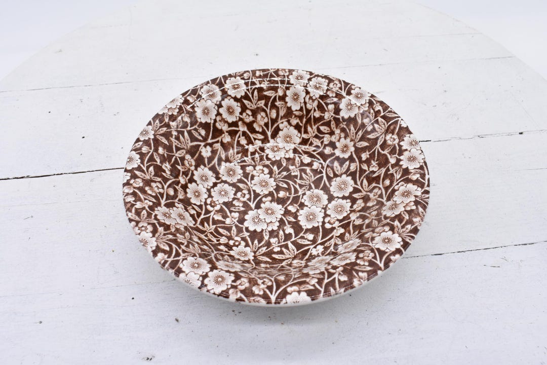Burleigh＊Brown Calico＊Cake plate・* 【希少品】 Vintage Calico Brown Staffordshire Floral Transferware Bowl - Etsy
