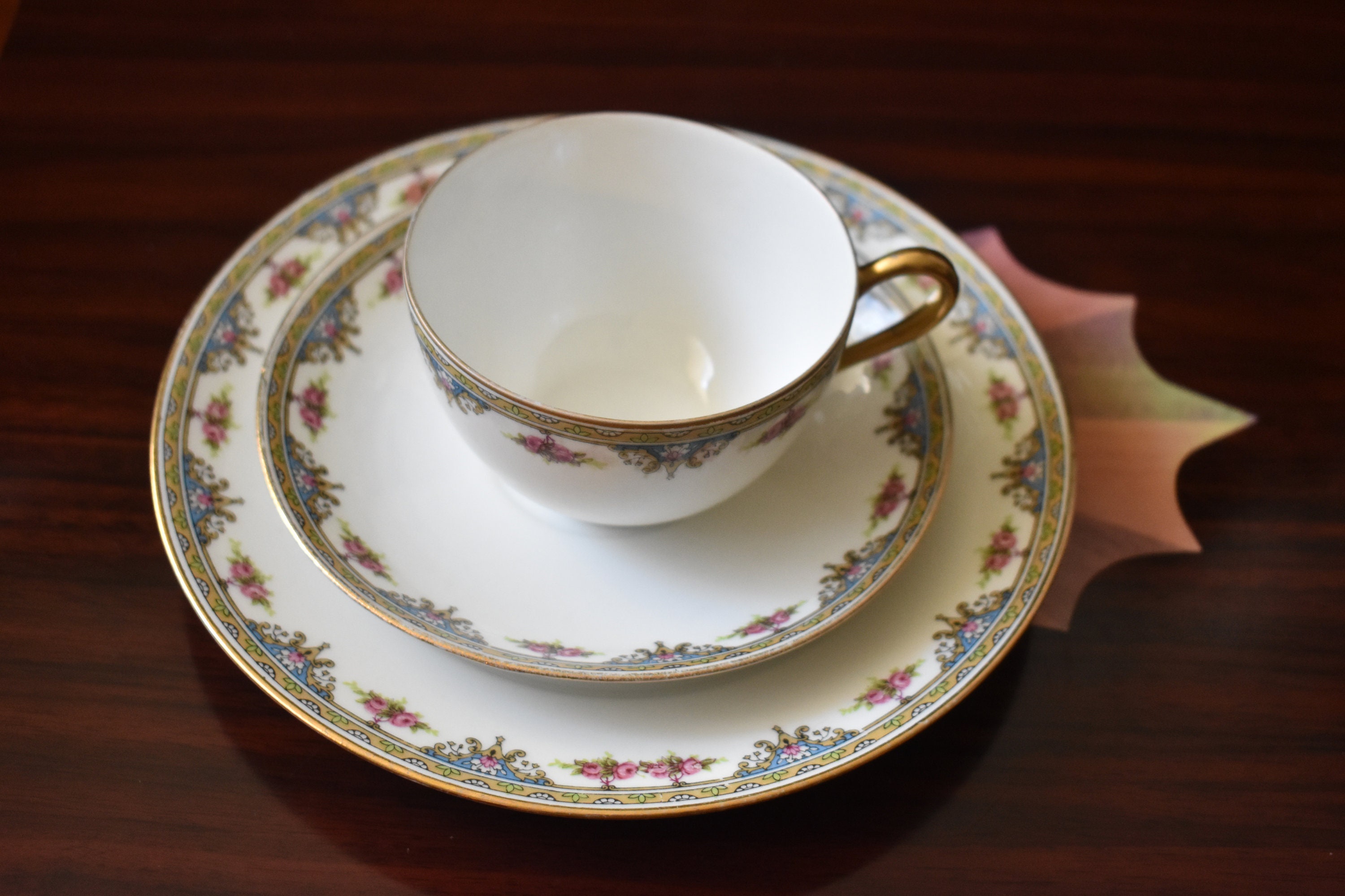 Jean Boyer, Limoges France Tea Cup, Saucer and Lunch Plate Set