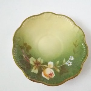 A K Limoges Hand Painted Saucer green yellow with roses w/ Heavy Gold