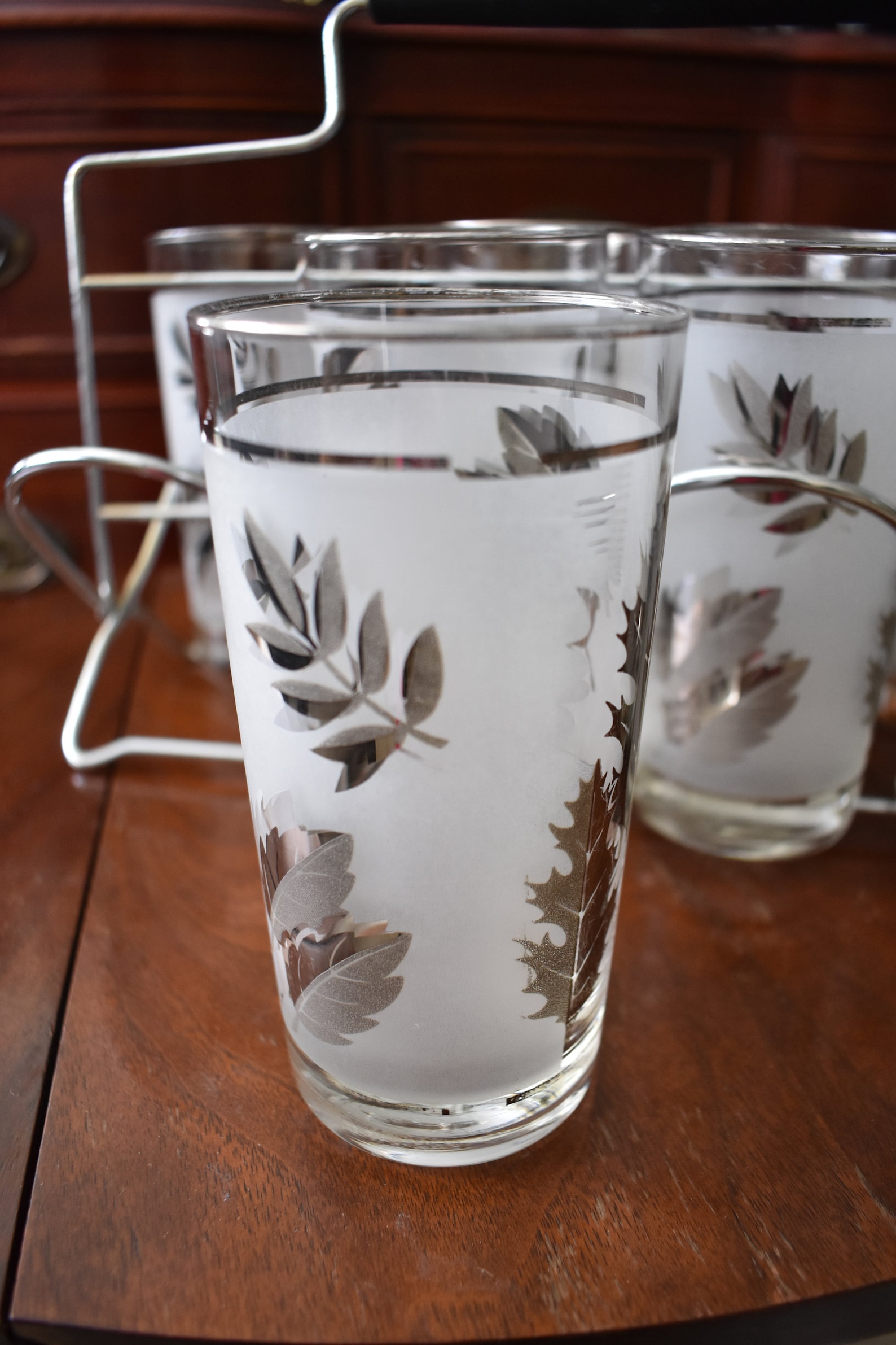 Vintage Glassware Set of 8 Libby Mid Century Silver Leaf Set Etsy