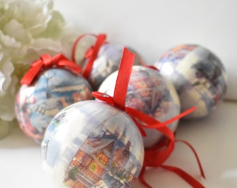 5 Paper Mache Ball Christma Ornaments, Christmas Ornaments, Shabby Chic Christmas