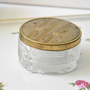 Vanity  Powder Jar, Covered Jar Container Trinket Candy Vanity Box, Glass & brass vanity powder jar, #K52