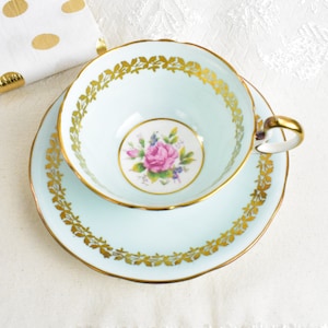 Antique Aynsley Tea cup, English Porcelain,  Pale Turquoise Color Tea  cup