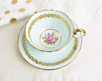 Antique Aynsley Tea cup, English Porcelain,  Pale Turquoise Color Tea  cup