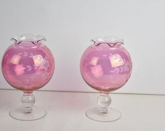 Pink Glass  globe candle holder, Glass Candle Holder, Vintage Candle Holder, Home Decor, #011721G