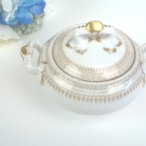 Vintage SUGAR BOWL Gold-on-White, T.V. (Tressemanes & Vogt) LIMOGES France