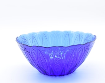 Cobalt Blue Leaf/Leaves Pressed Glass Bowl - Made in France