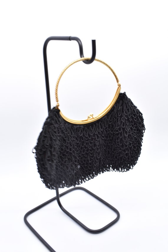 Vintage La Regale Gold Handle Black Beaded Purse - image 2