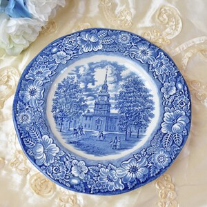 Blue Transferware Plate, Independence Hall Collectible Plate Liberty Blue Staffordshire Ironstone