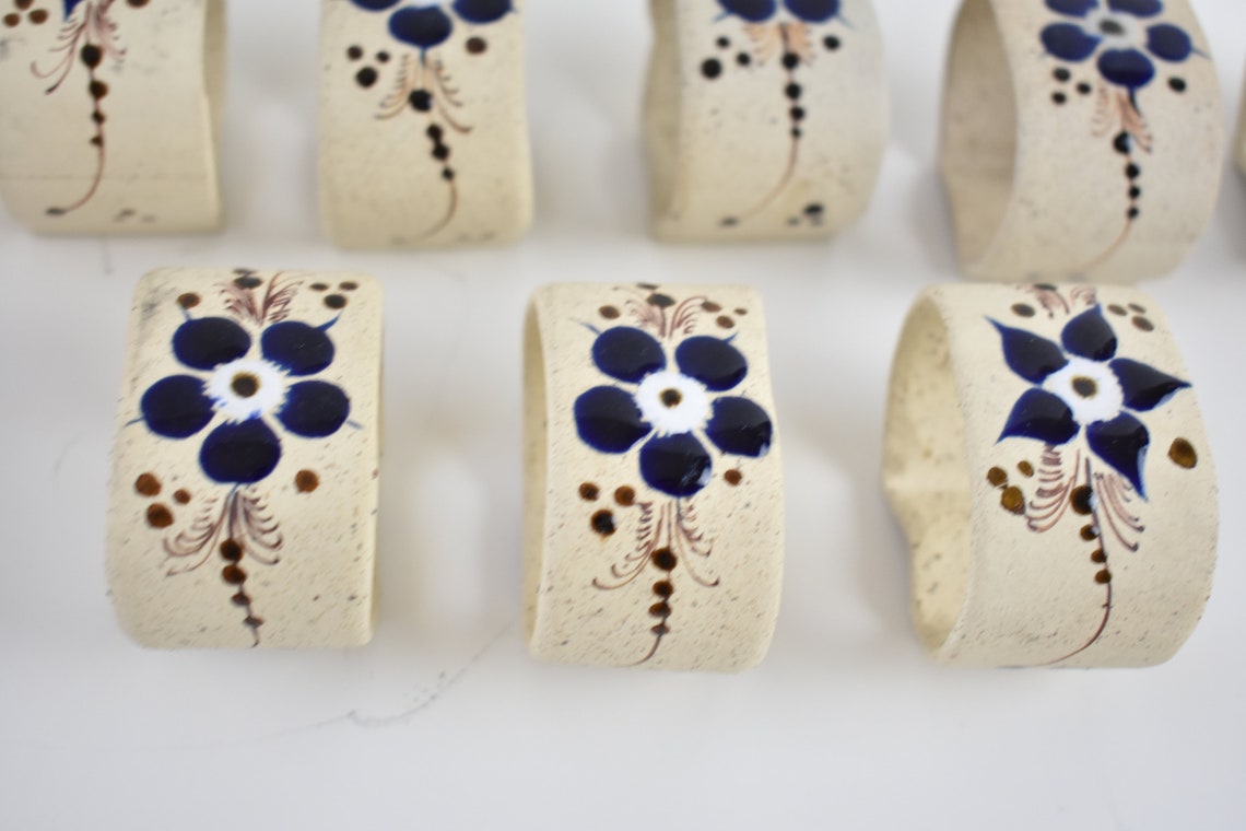 Ceramic Blue Flower Napkin Rings Holders Set of 8 Napkin Etsy