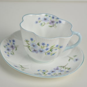 Shelley China Tea Cup and Saucer, Blue flowers tea cup, #013021