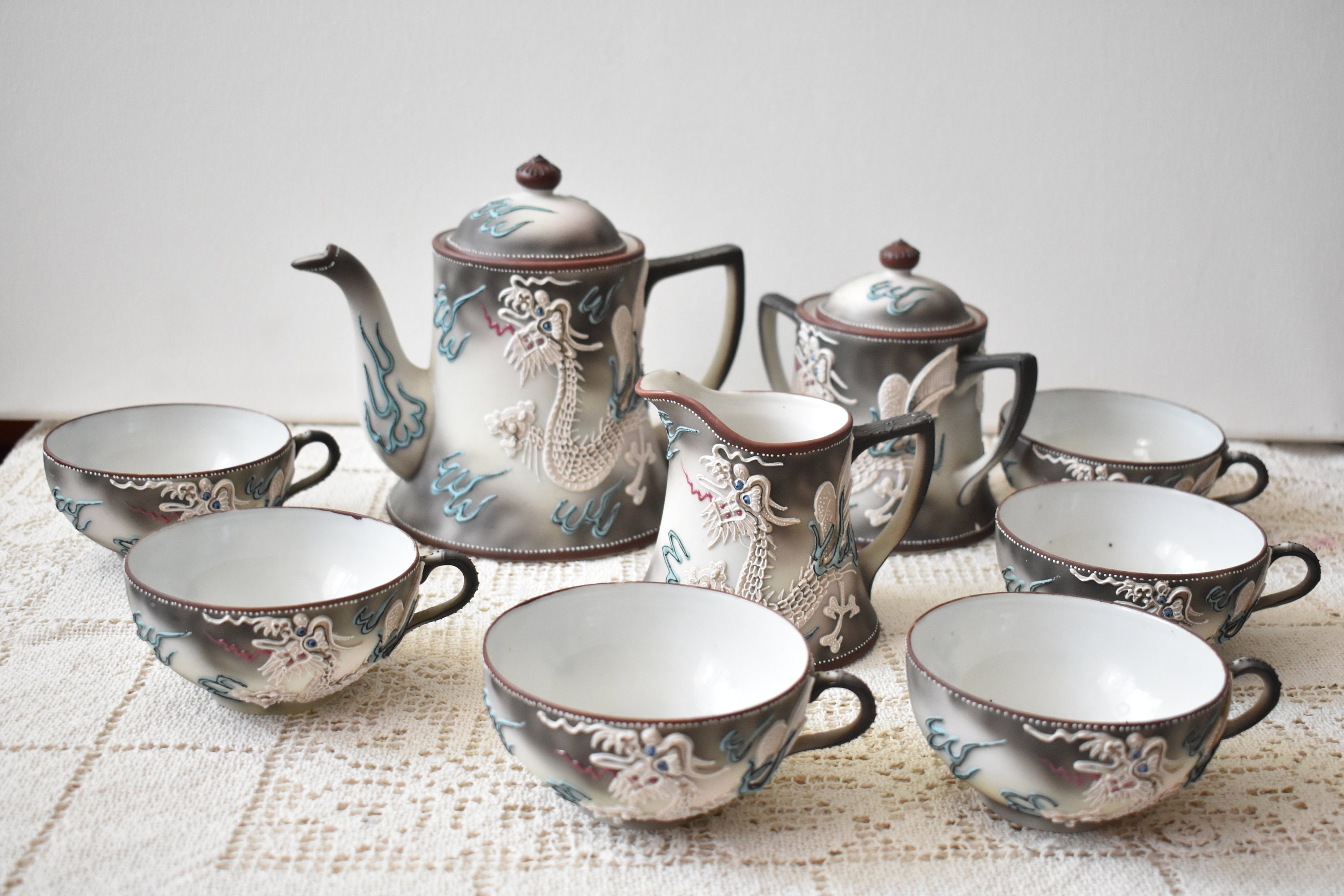 Nippon Style Hand Painted Teapot, Moriage Dragon Ware 11