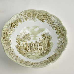 JG Meakin English Ironstone Romantic England , Green and White Transferware, bowl,  #V16