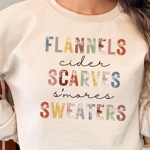 Flannels Scarves Sweaters Sweatshirt, Fall Sayings Shirt, Retro Autumn Crewneck, Cozy Vibes Long Sleeve
