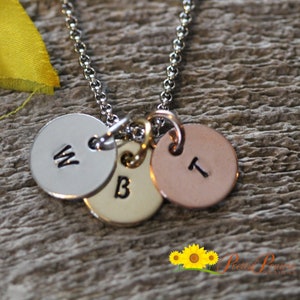 Small Initial Necklace, Silver Disc, Copper Initial Necklace, Mixed Metal Initial Discs, Personalized Disc Necklace, Custom Family Necklace