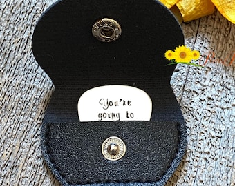 Individual Leather Guitar Pick Case, Keychain, Holder, Stainless Steel Ring, Musician Gift, Guitarist, Token Holder, Stocking Stuffer