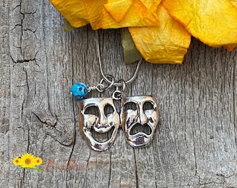 Theatre Mask Necklace, Personalized Acting Jewelry, Theatre Necklace, Custom Mask Jewelry, Drama Club Necklace, Musical Lover Gift, HS Play