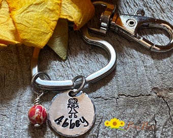 Personalized Stick Figure Keychain, Stick Figure Backpack Tag, Hand Stamped Keychain, Custom Mom Keychain, New Driver Gift, Family Keychain